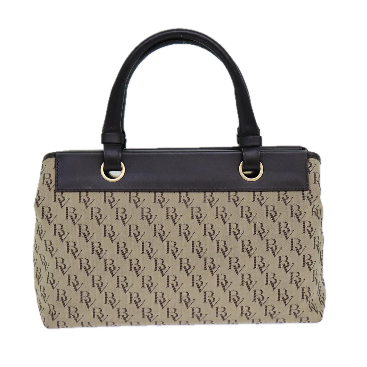 BOTTEGA VENETA Hand Bag Canvas 2way Beige Dark Brown Auth 72065 - 0