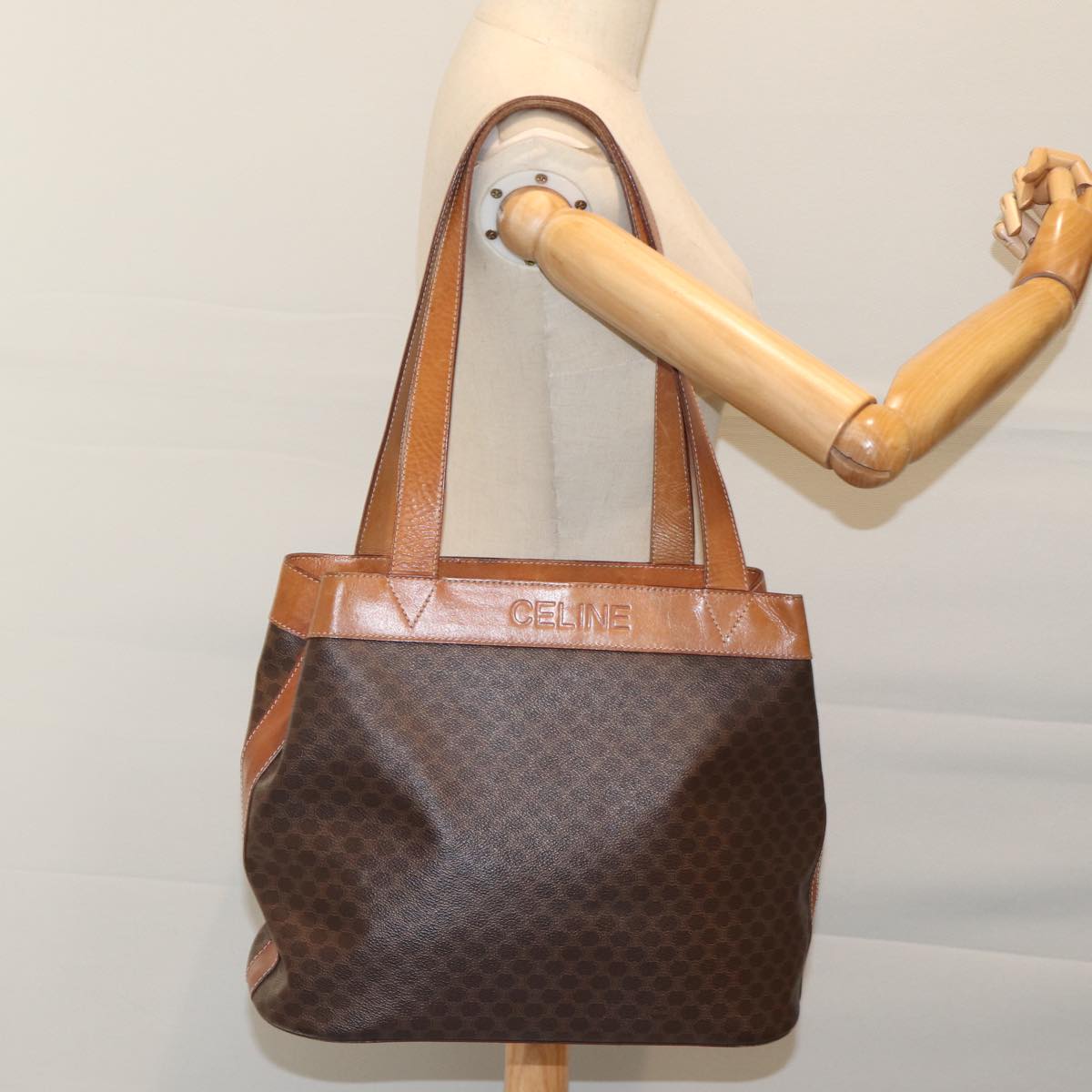 CELINE Macadam Canvas Shoulder Bag PVC Brown Auth 72075