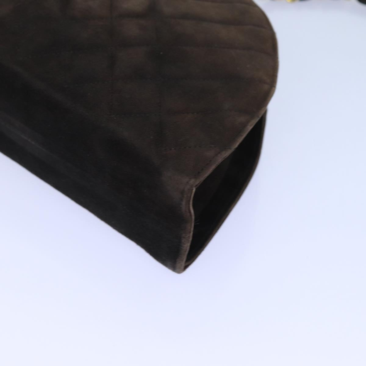 CHANEL Shoulder Bag Suede Dark Brown CC Auth 72079