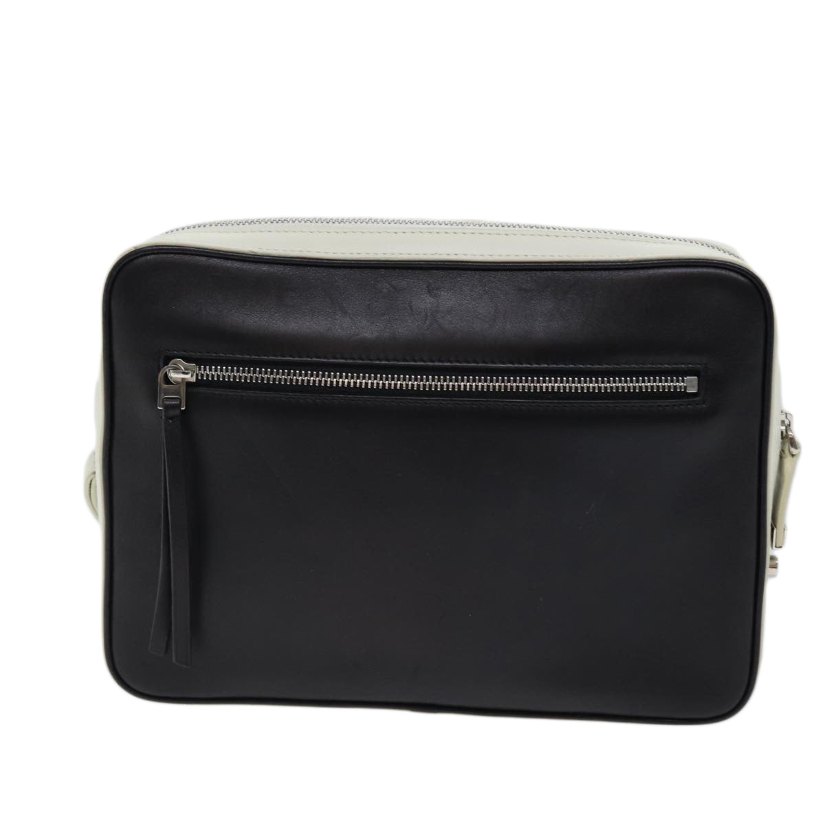 CELINE Clutch Bag Leather Black White Auth 72088 - 0