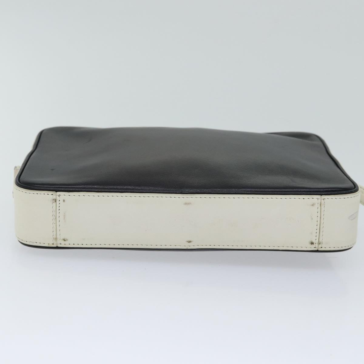 CELINE Clutch Bag Leather Black White Auth 72088