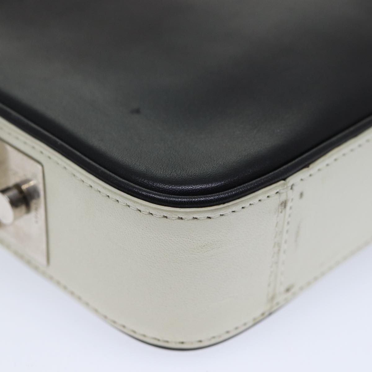 CELINE Clutch Bag Leather Black White Auth 72088