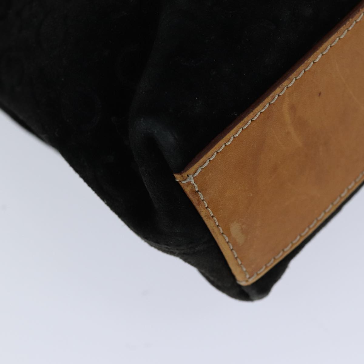 CELINE C Macadam Canvas Hand Bag Suede Black Auth 72094