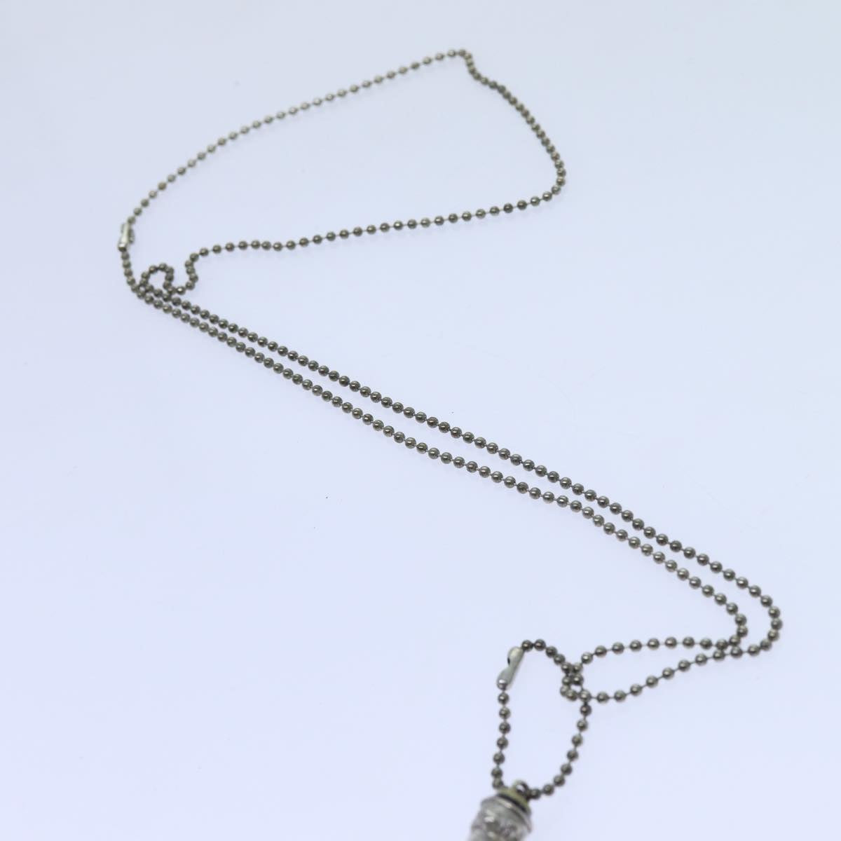 CHANEL Pendant Top Necklace Silver CC Auth 72099