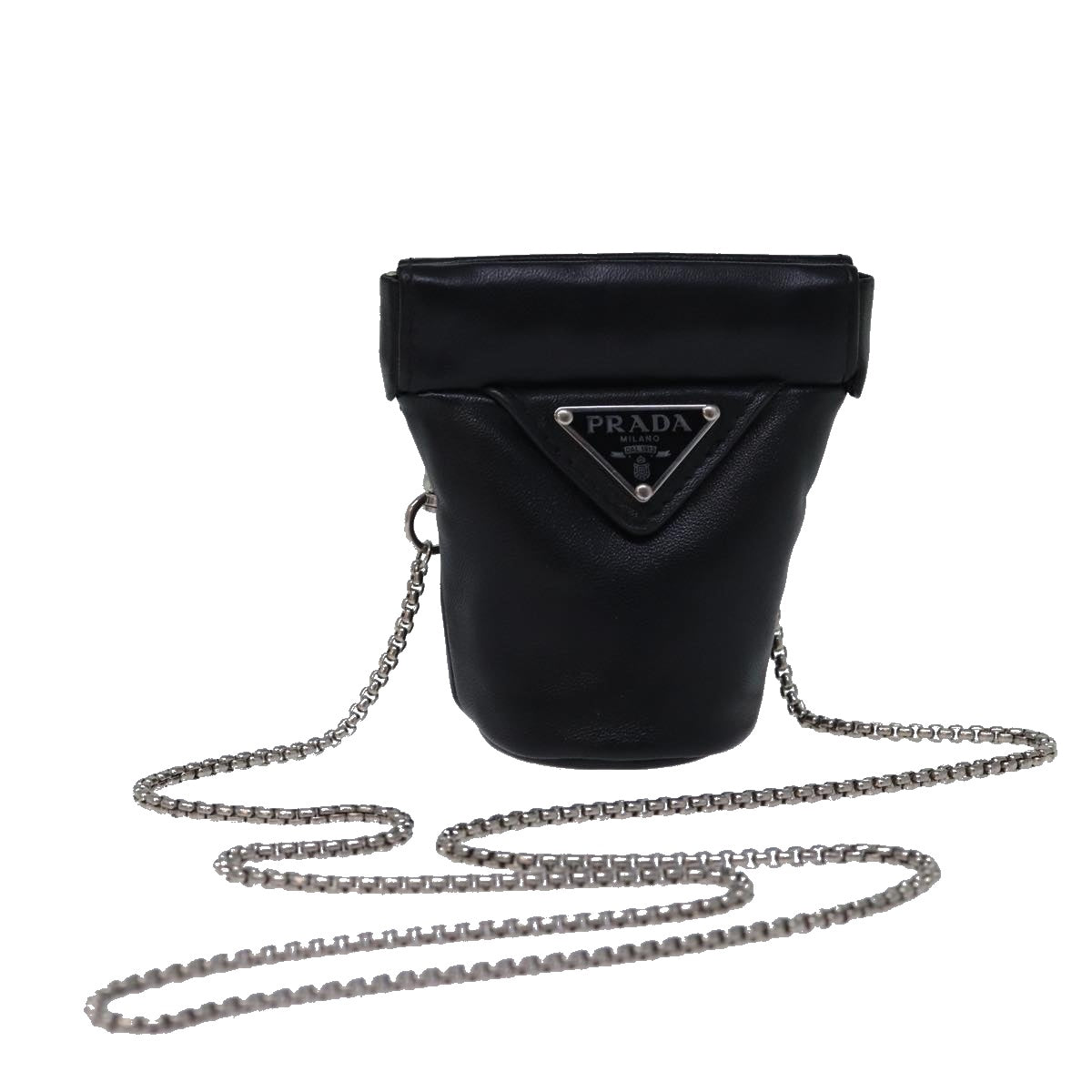 PRADA Chain Shoulder Pouch Leather Black Auth 72105