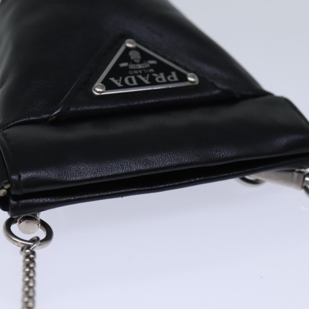 PRADA Chain Shoulder Pouch Leather Black Auth 72105