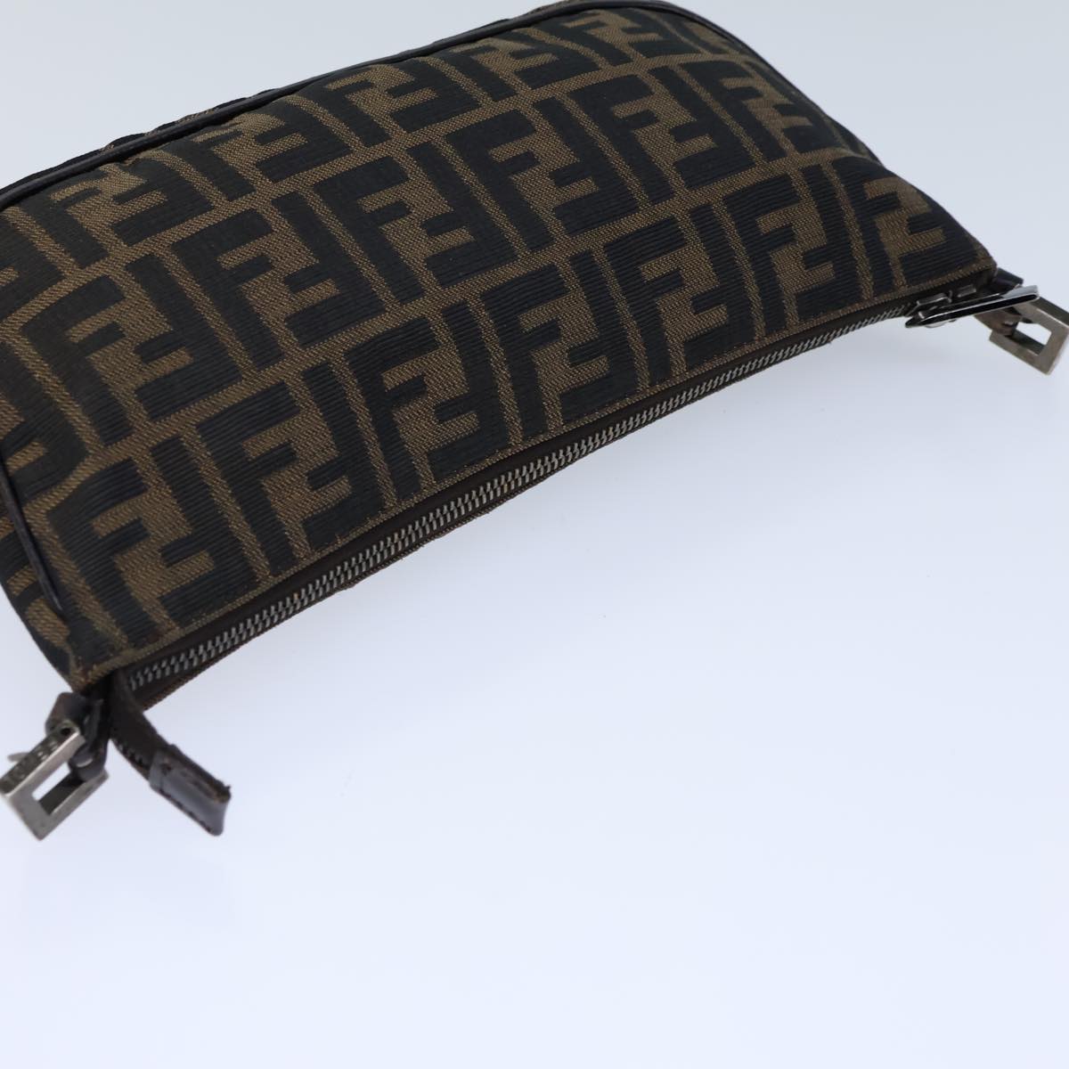 FENDI Zucca Canvas Shoulder Bag Brown Black Auth 72107