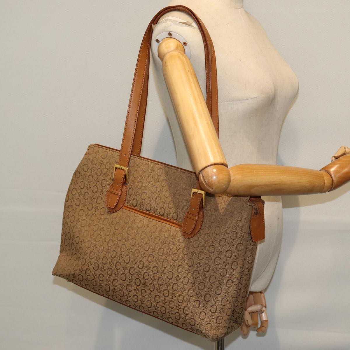 CELINE C Macadam Canvas Tote Bag Beige Auth 72148