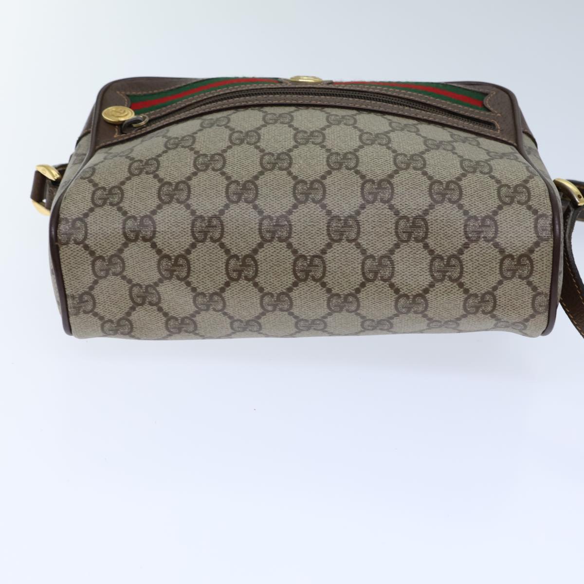 GUCCI GG Canvas Web Sherry Line Shoulder Bag PVC Beige Green Red Auth 72150