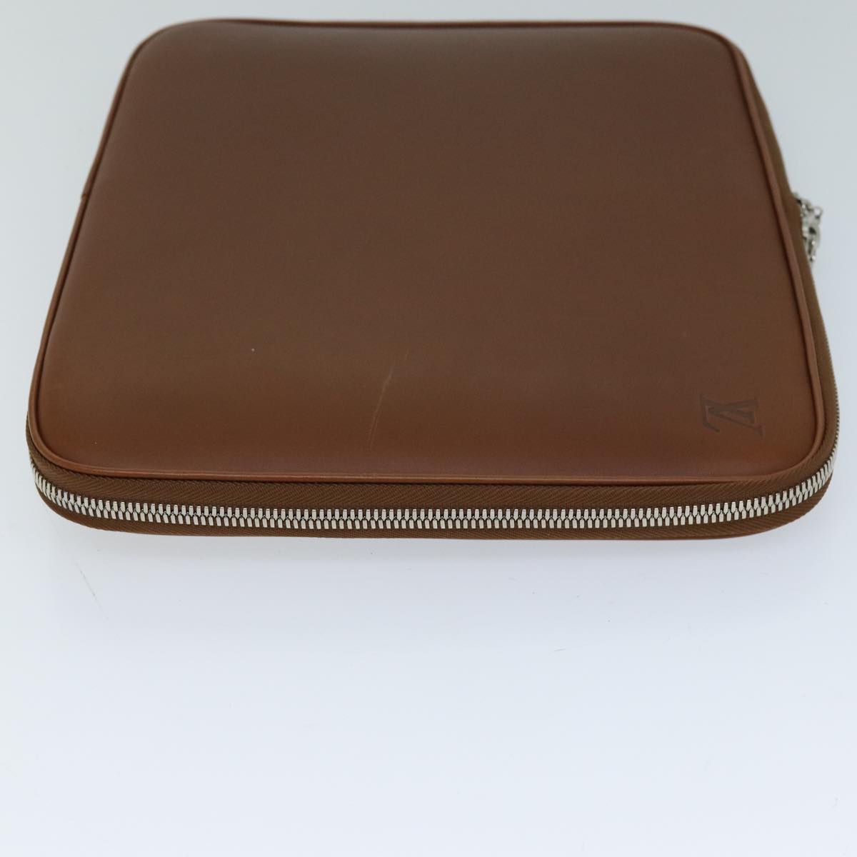 LOUIS VUITTON Computer Sleeve PC Case Leather Brown LV Auth 72161