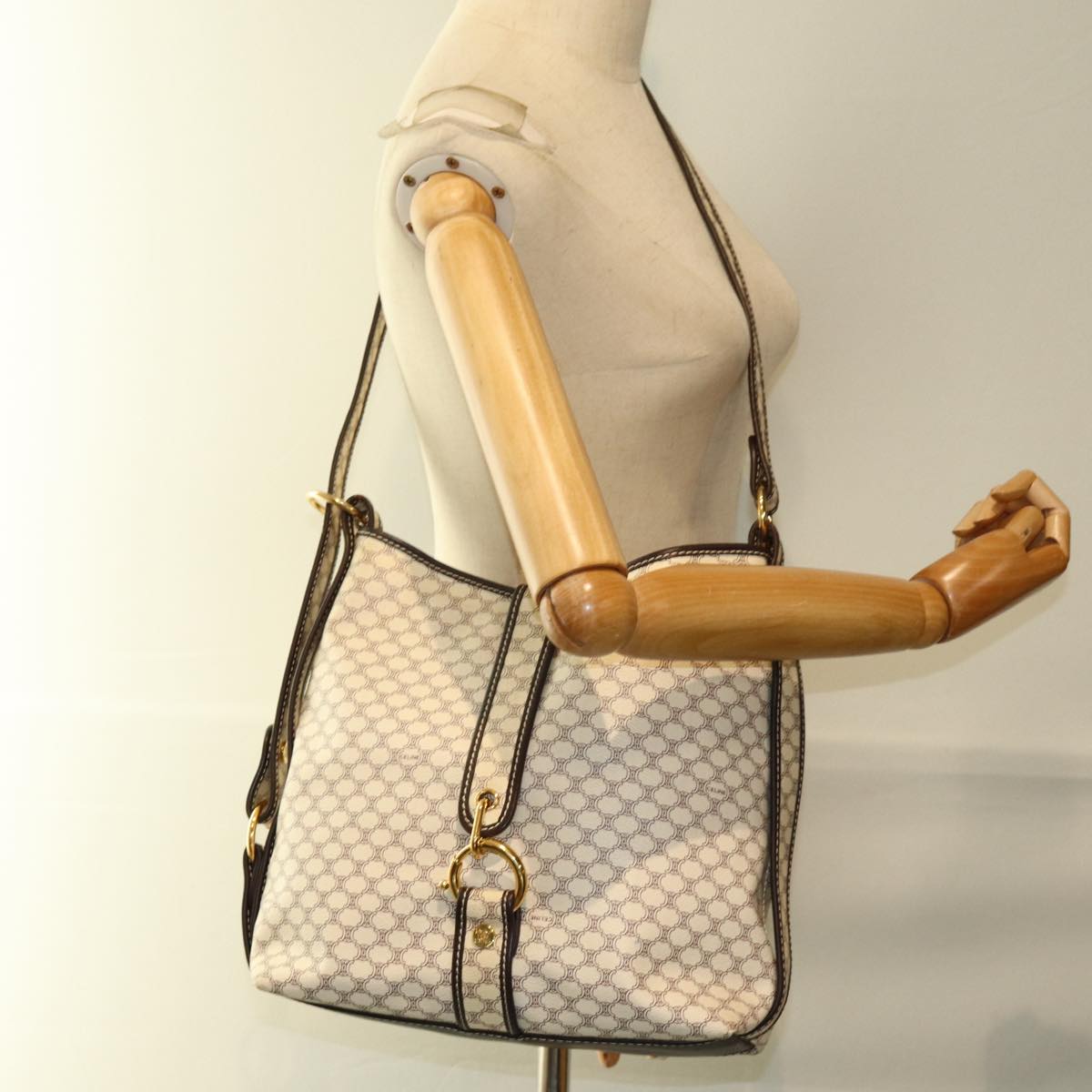 CELINE Macadam Canvas Shoulder Bag PVC White Auth 72176