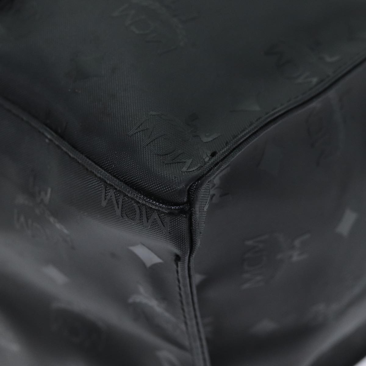 MCM Vicetos Logogram Tote Bag Coated Canvas Black Auth 72190