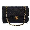 CHANEL Matelasse Chain Shoulder Bag Lamb Skin Black CC Auth 72241A-1