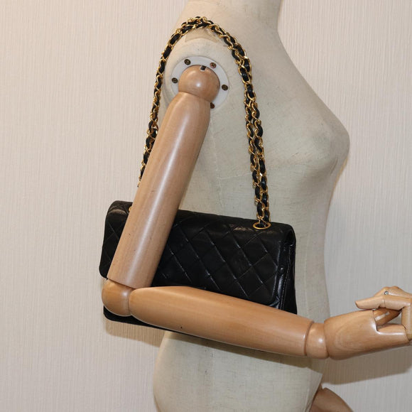 CHANEL Matelasse Chain Shoulder Bag Lamb Skin Black CC Auth 72241A