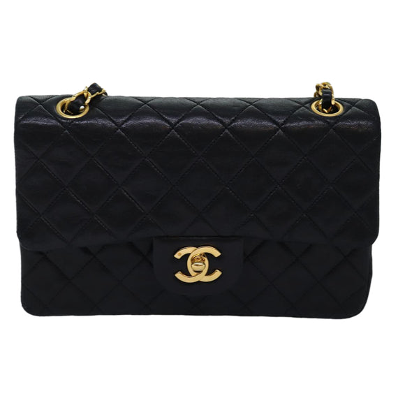 CHANEL Matelasse Chain Shoulder Bag Lamb Skin Black CC Auth 72241A