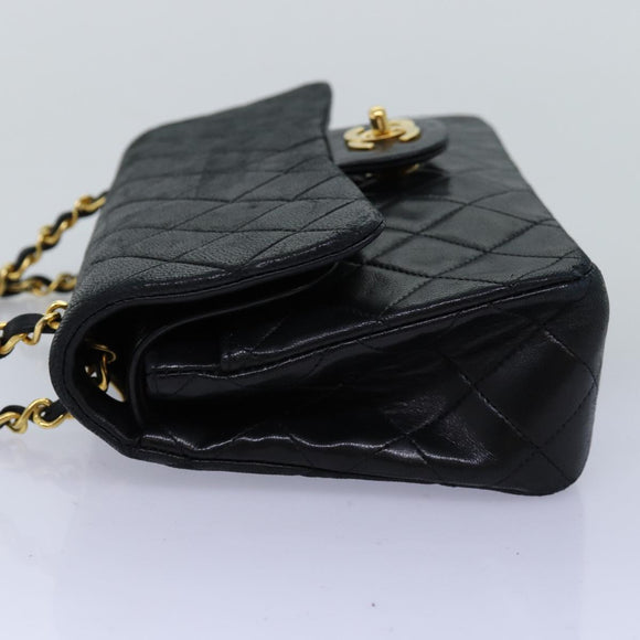CHANEL Matelasse Chain Shoulder Bag Lamb Skin Black CC Auth 72241A