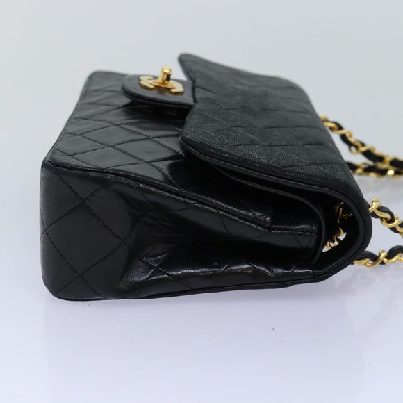 CHANEL Matelasse Chain Shoulder Bag Lamb Skin Black CC Auth 72241A