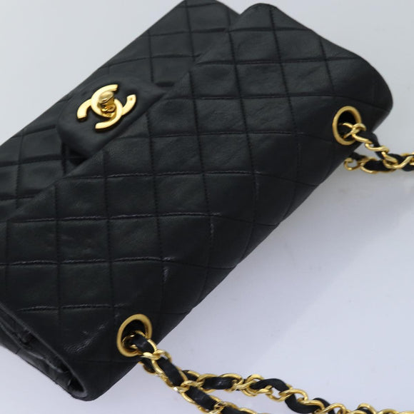 CHANEL Matelasse Chain Shoulder Bag Lamb Skin Black CC Auth 72241A