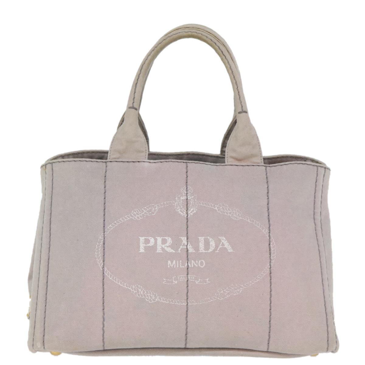 PRADA Canapa MM Hand Bag Canvas Gray Auth 72288