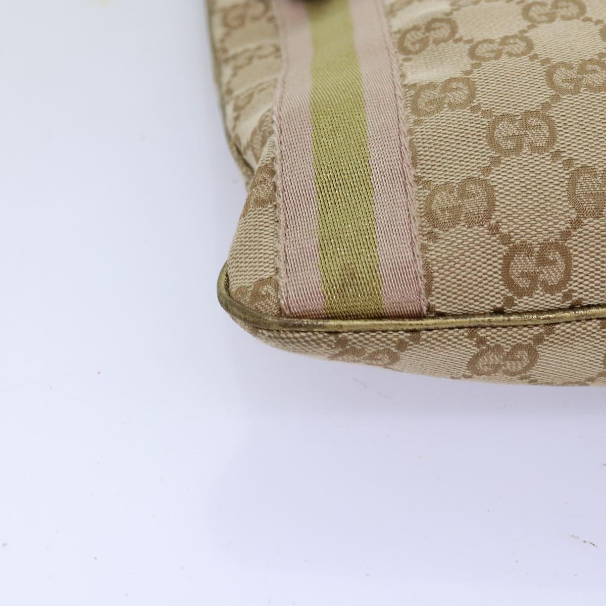 GUCCI GG Canvas Sherry Line Shoulder Bag Gold Beige pink 144388 Auth 72295