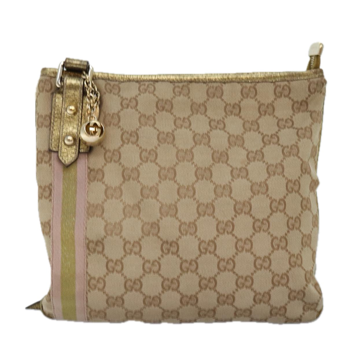 GUCCI GG Canvas Sherry Line Shoulder Bag Gold Beige pink 144388 Auth 72295