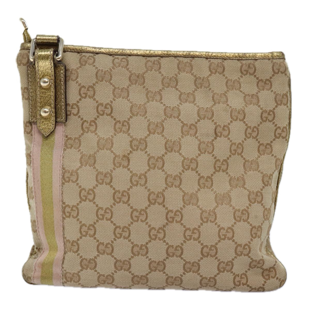 GUCCI GG Canvas Sherry Line Shoulder Bag Gold Beige pink 144388 Auth 72295