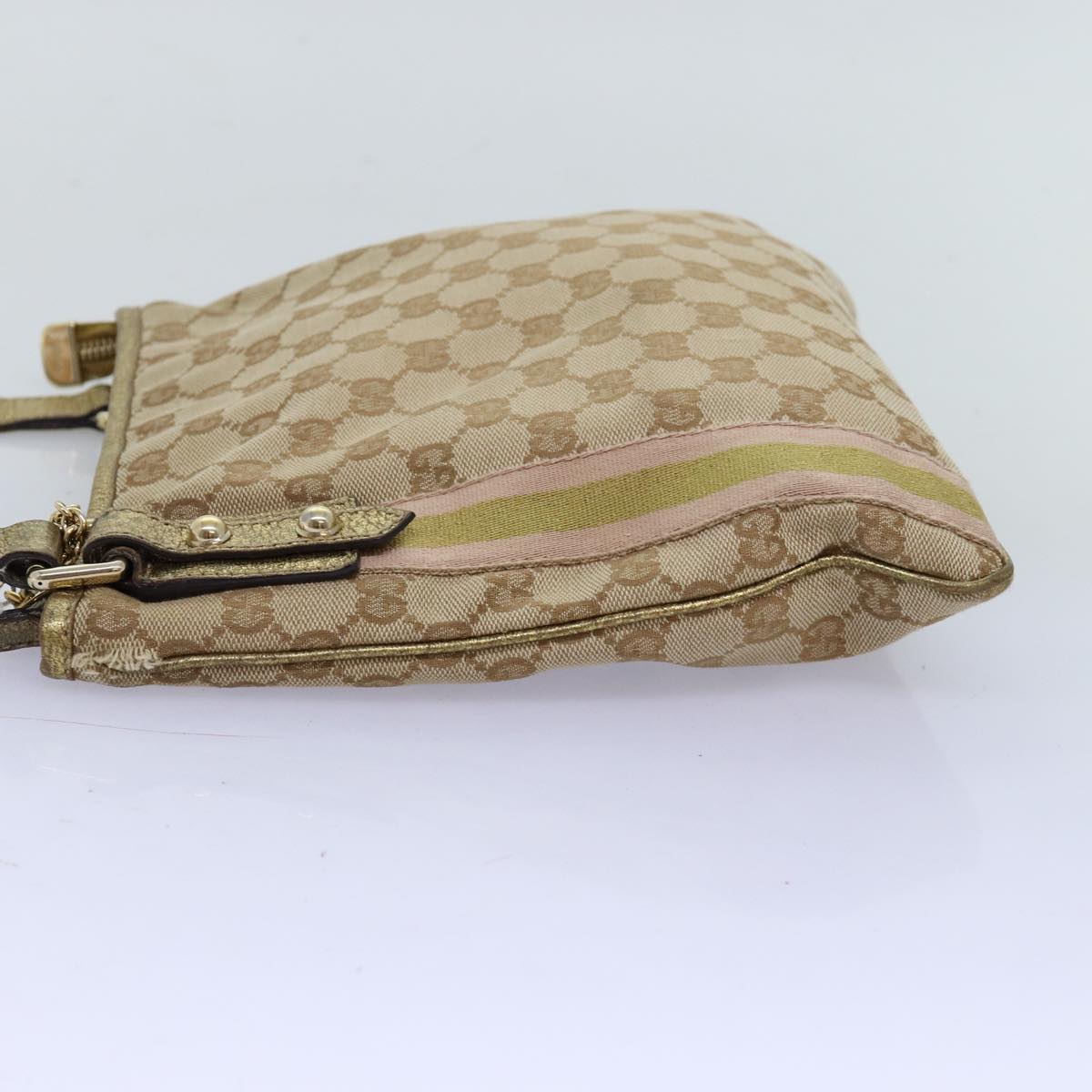 GUCCI GG Canvas Sherry Line Shoulder Bag Gold Beige pink 144388 Auth 72295