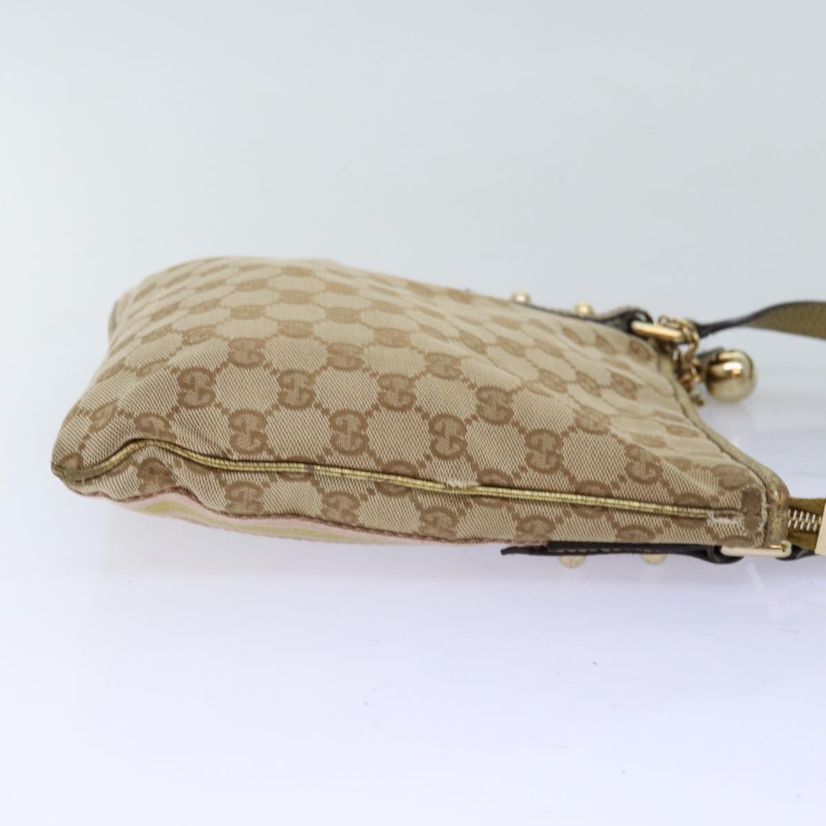 GUCCI GG Canvas Sherry Line Shoulder Bag Gold Beige pink 144388 Auth 72295