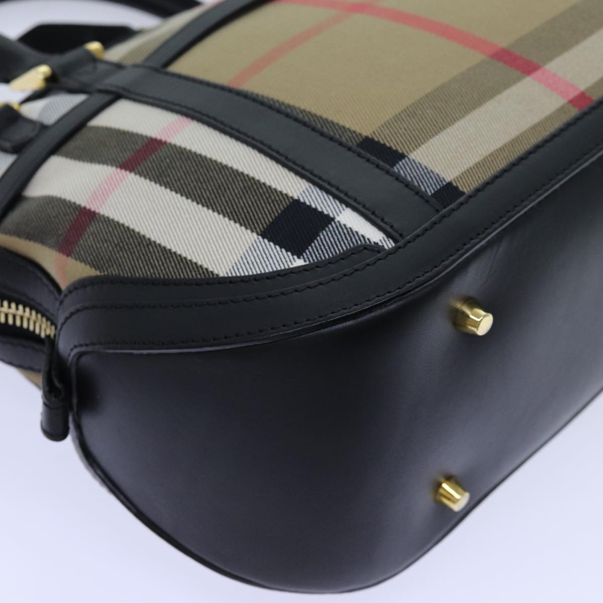 BURBERRY Nova Check Hand Bag Canvas 2way Beige Black Auth 72345