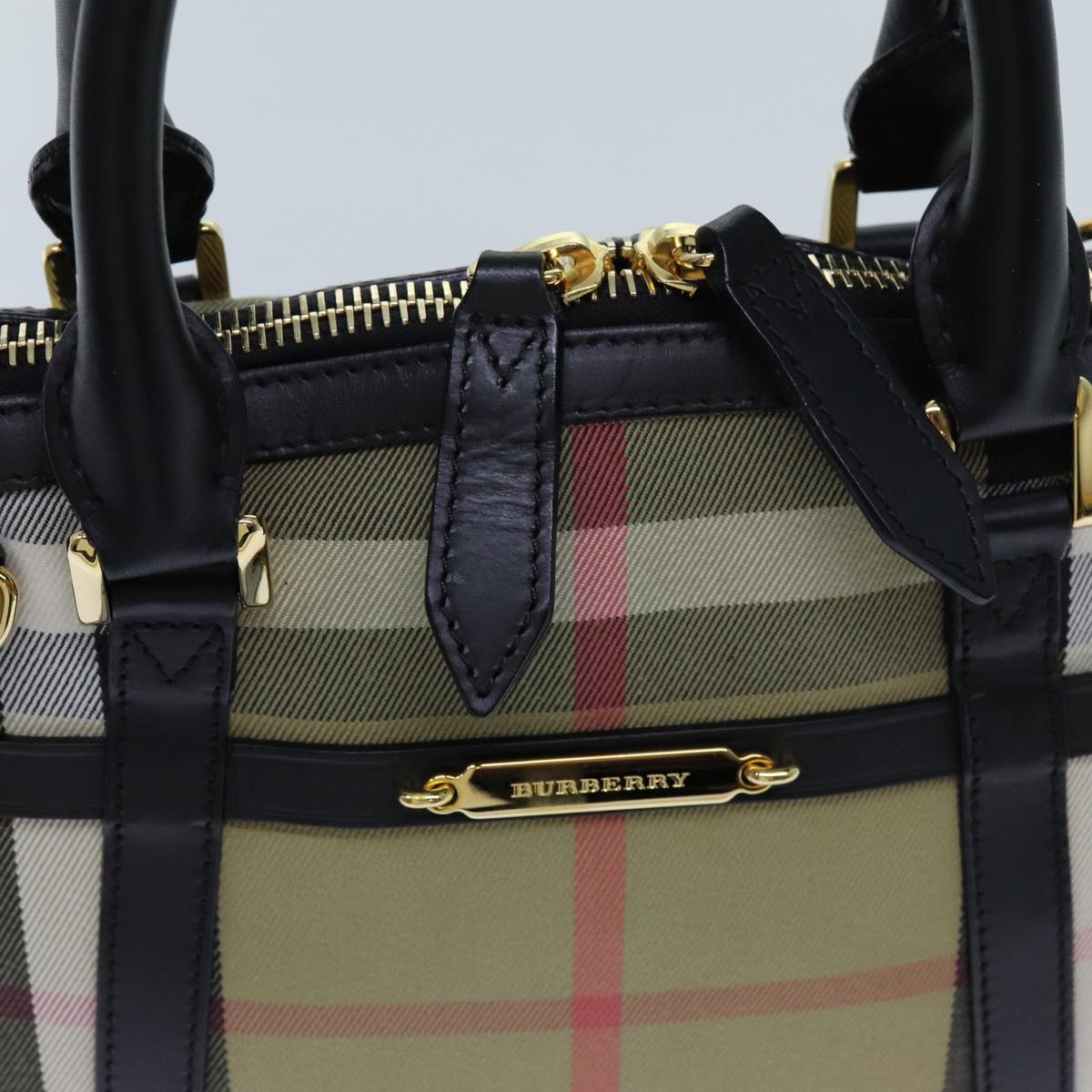 BURBERRY Nova Check Hand Bag Canvas 2way Beige Black Auth 72345