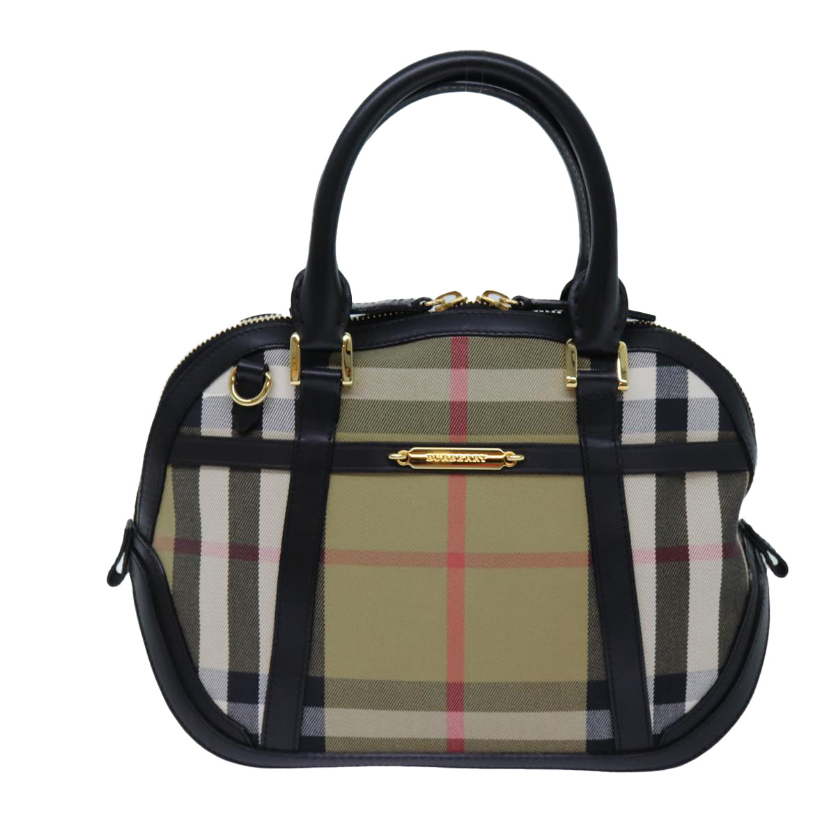 BURBERRY Nova Check Hand Bag Canvas 2way Beige Black Auth 72345