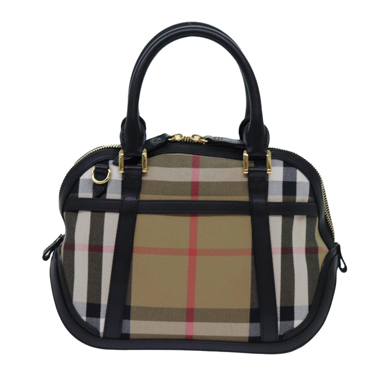 BURBERRY Nova Check Hand Bag Canvas 2way Beige Black Auth 72345 - 0