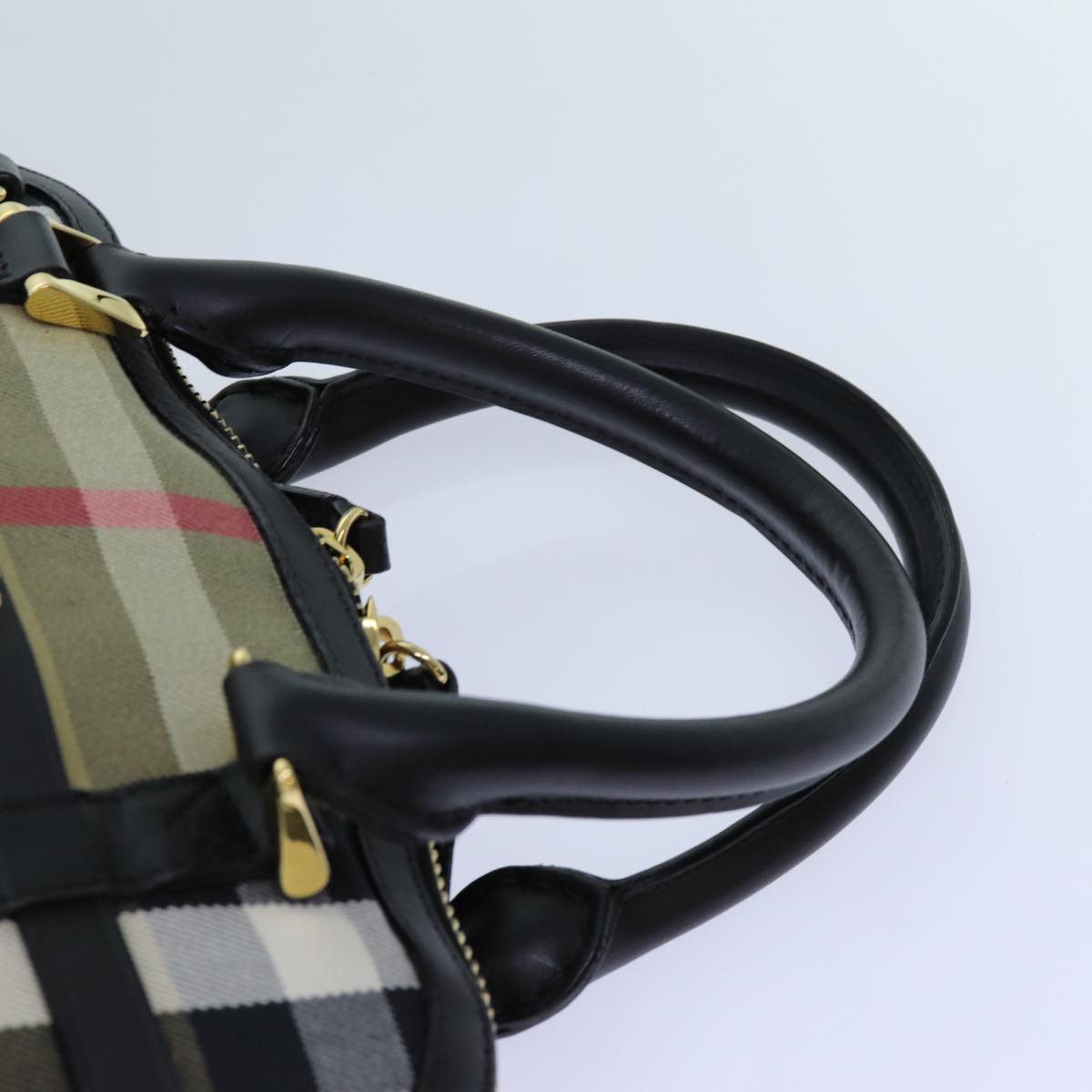 BURBERRY Nova Check Hand Bag Canvas 2way Beige Black Auth 72345