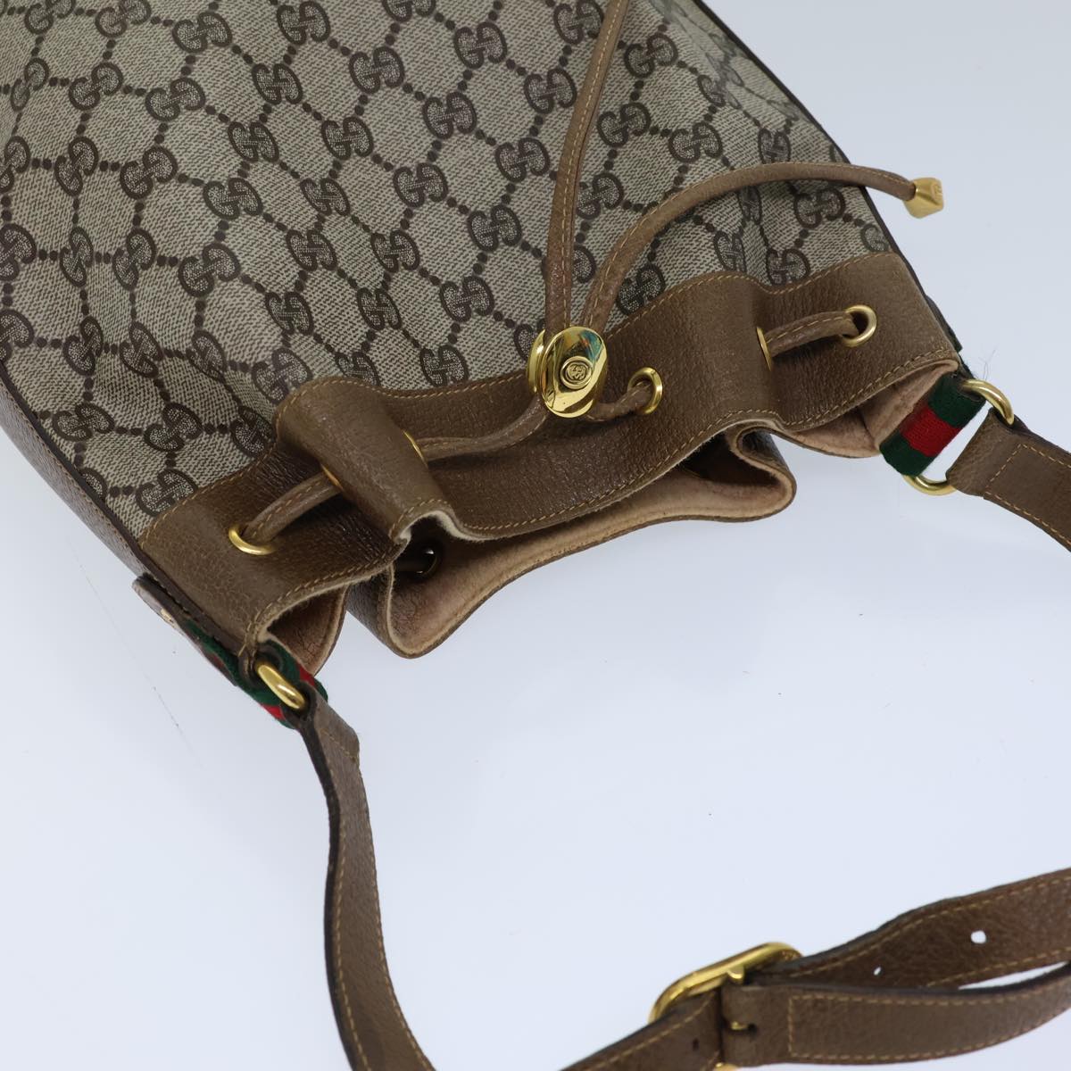 GUCCI GG Canvas Web Sherry Line Shoulder Bag PVC Beige Green Red Auth 72347