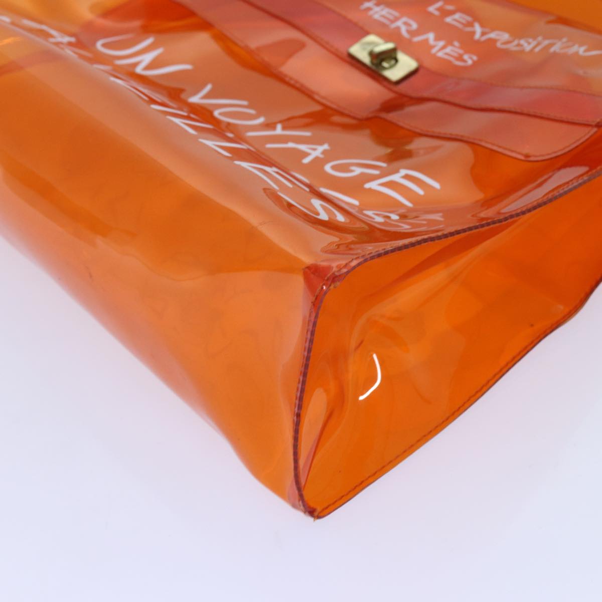 HERMES Vinyl Kelly Hand Bag Vinyl Orange Auth 72352