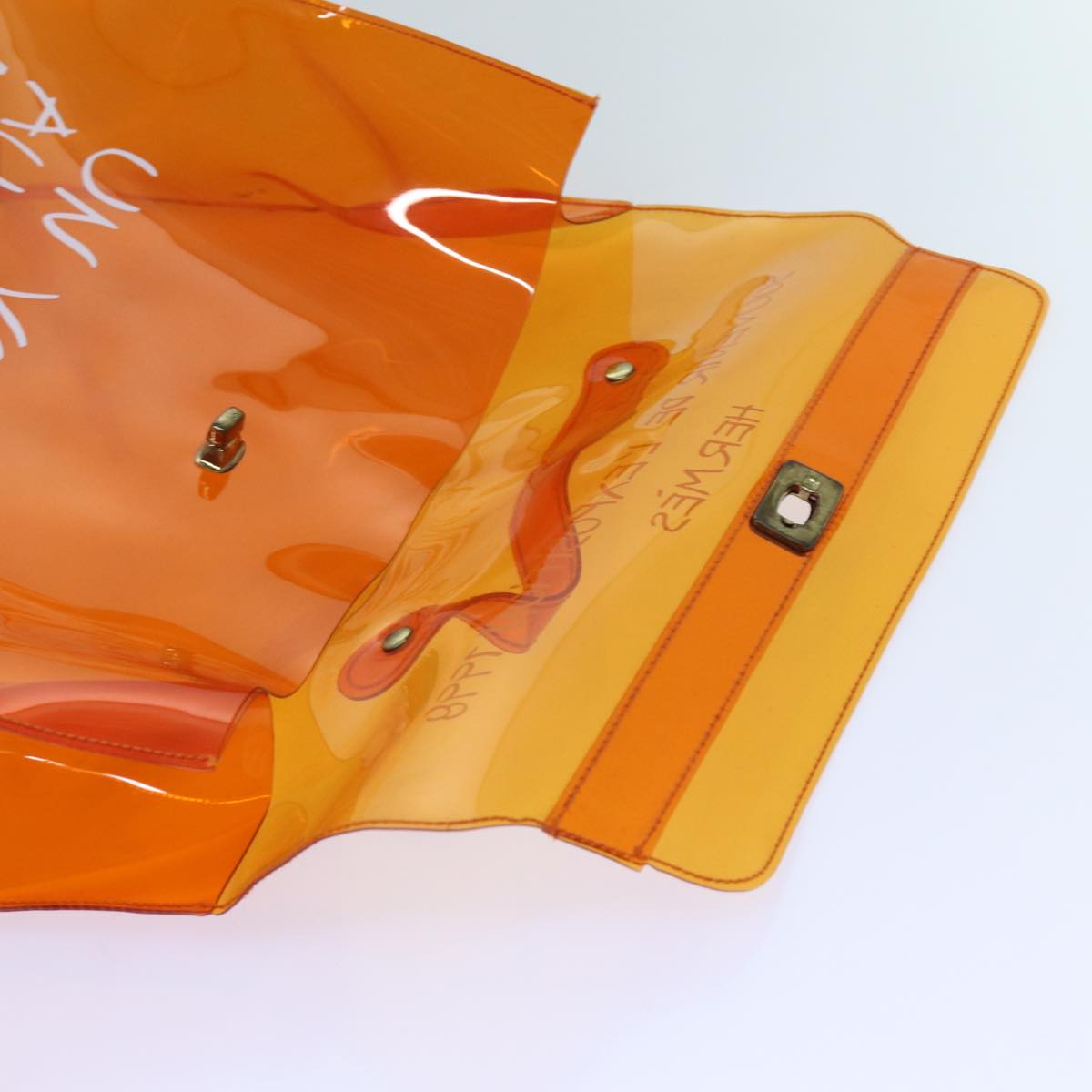 HERMES Vinyl Kelly Hand Bag Vinyl Orange Auth 72353