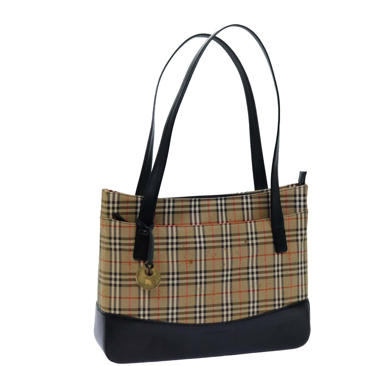 BURBERRY Nova Check Tote Bag Canvas Beige Black Auth 72354