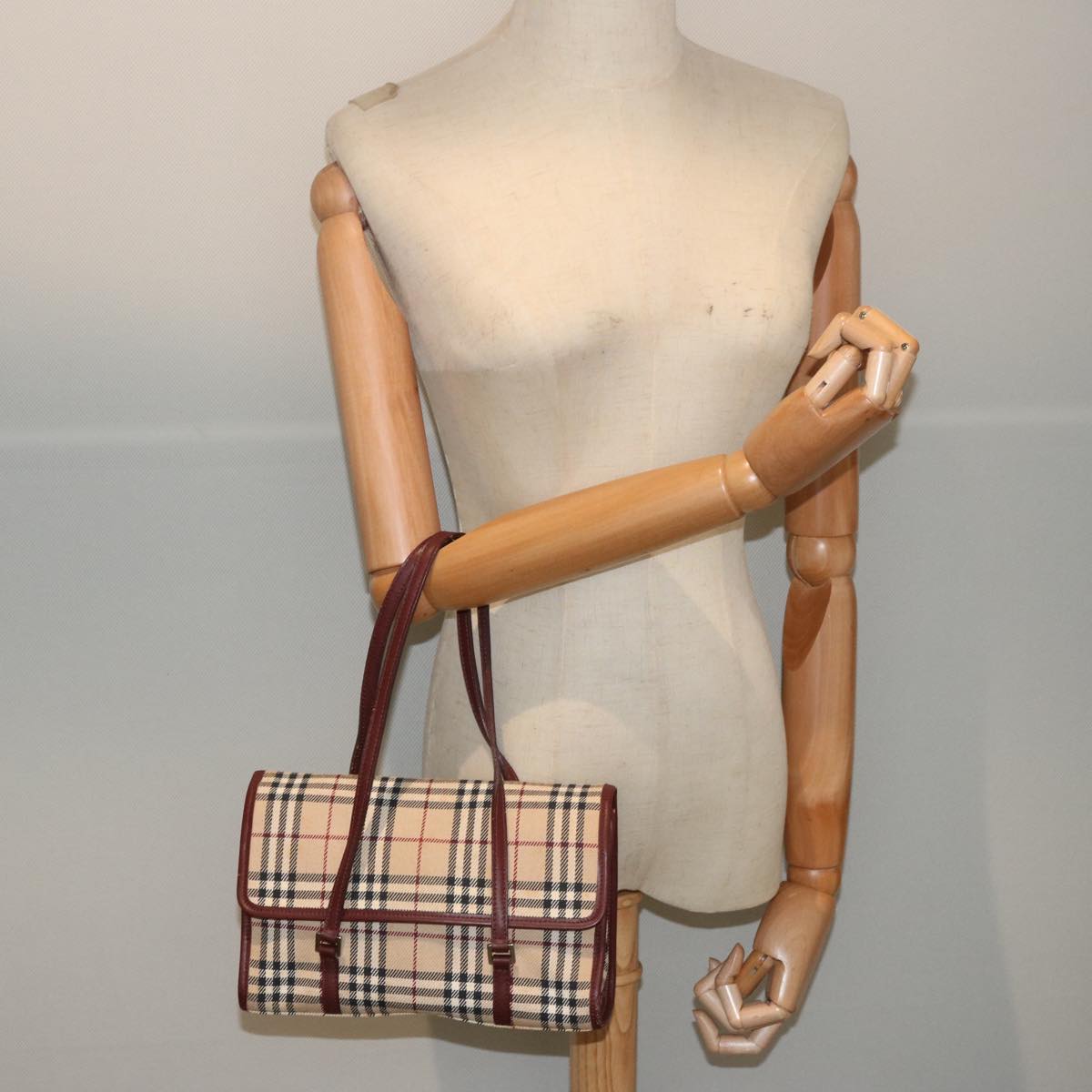 BURBERRY Nova Check Hand Bag Canvas Beige Auth 72404