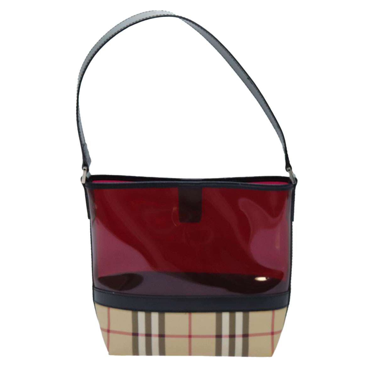 BURBERRY Nova Check Shoulder Bag Coated Canvas Vinyl Beige Red Auth 72405