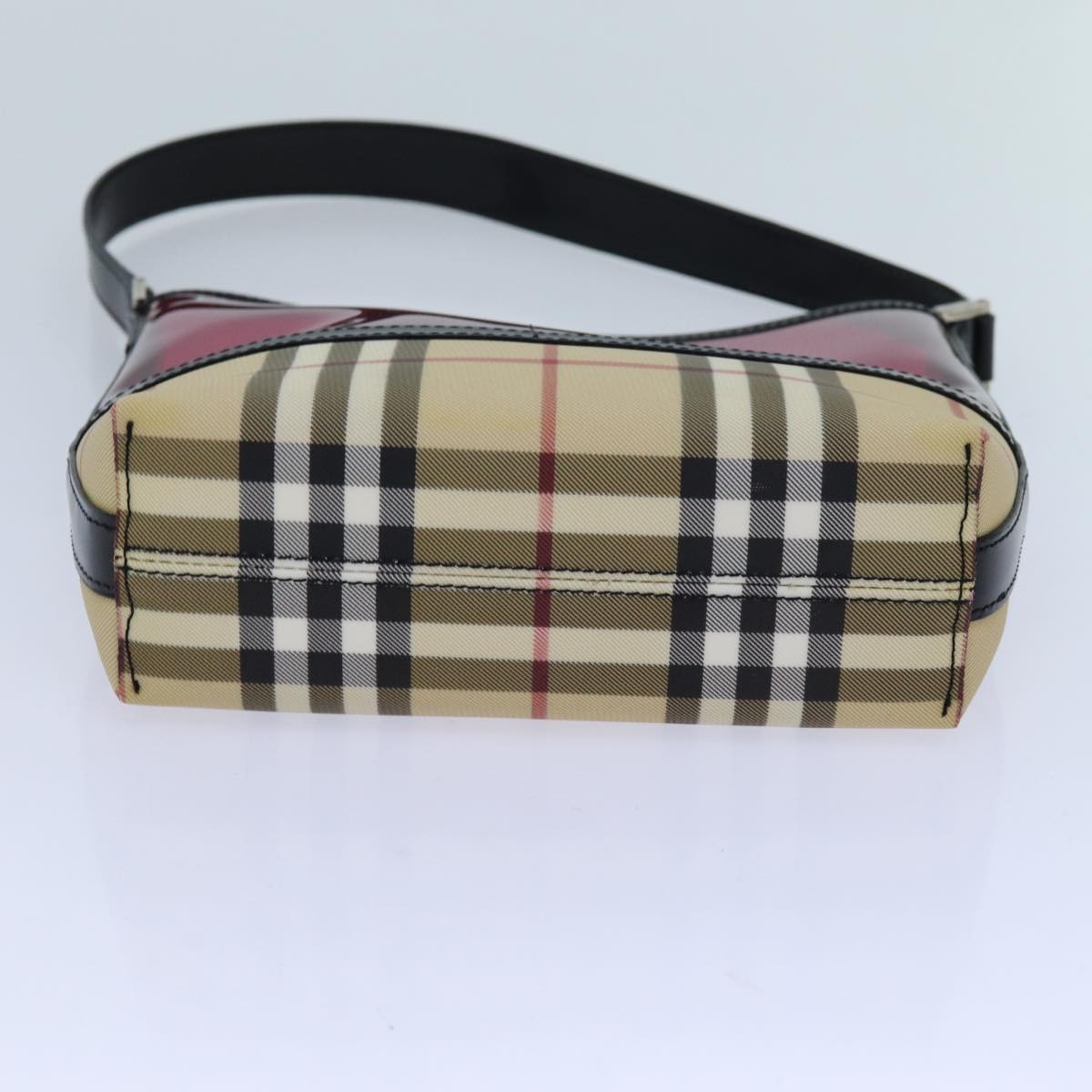 BURBERRY Nova Check Shoulder Bag Coated Canvas Vinyl Beige Red Auth 72405