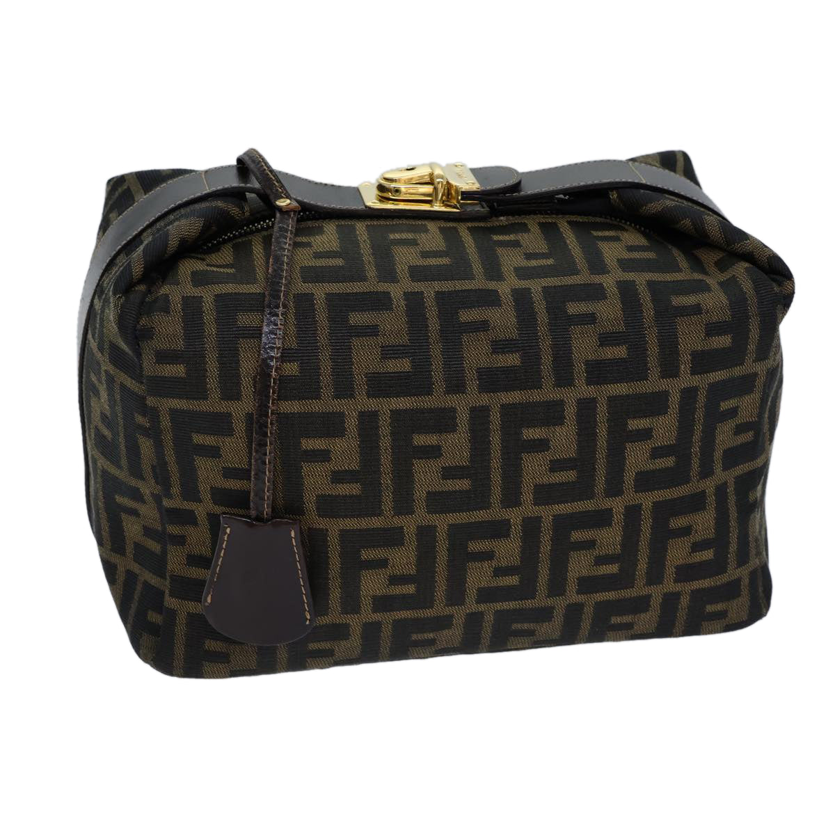 FENDI Zucca Canvas Vanity Cosmetic Pouch Brown Black Auth 72408