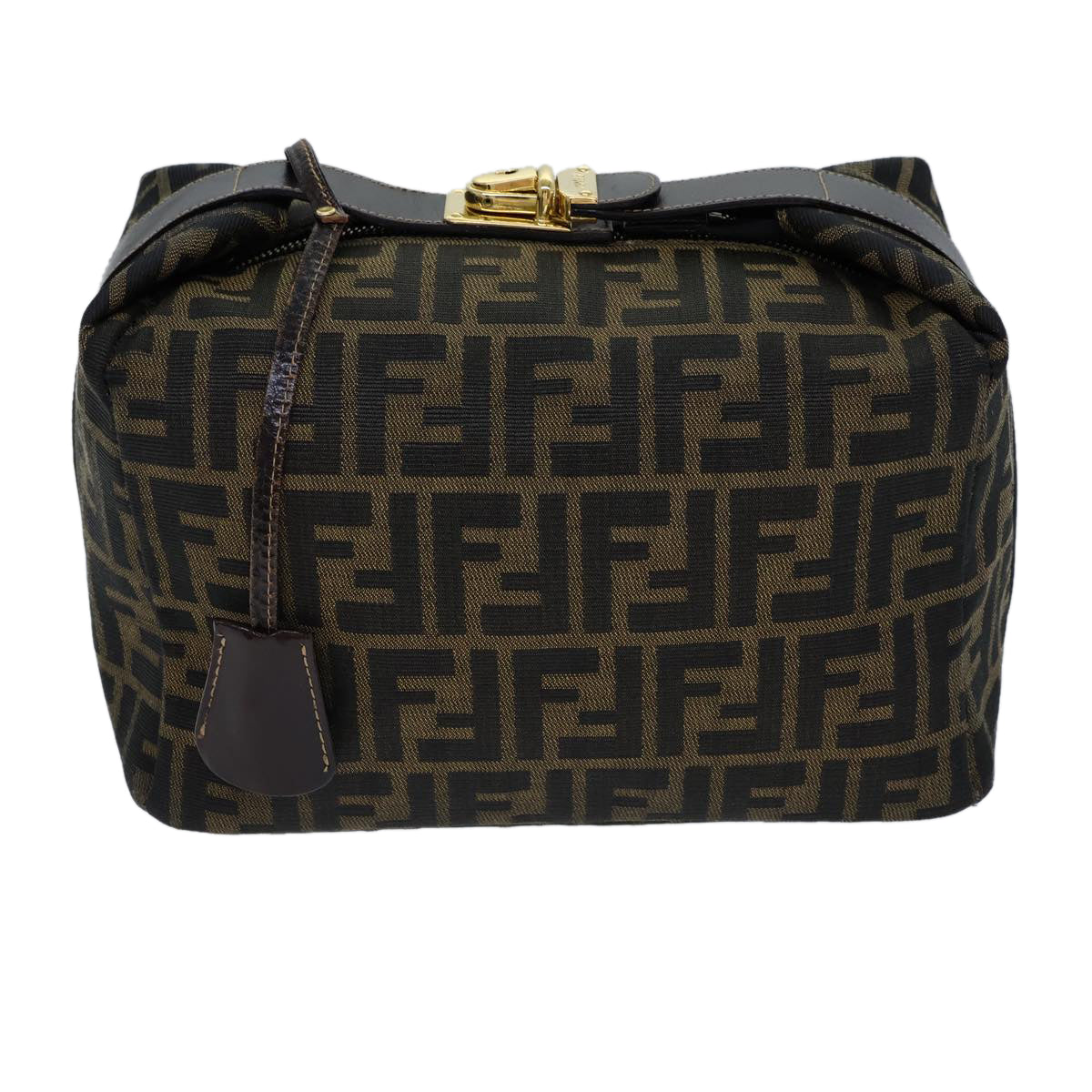 FENDI Zucca Canvas Vanity Cosmetic Pouch Brown Black Auth 72408