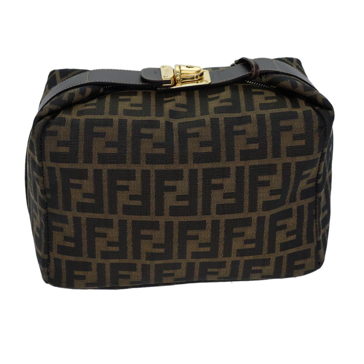 FENDI Zucca Canvas Vanity Cosmetic Pouch Brown Black Auth 72408 - 0