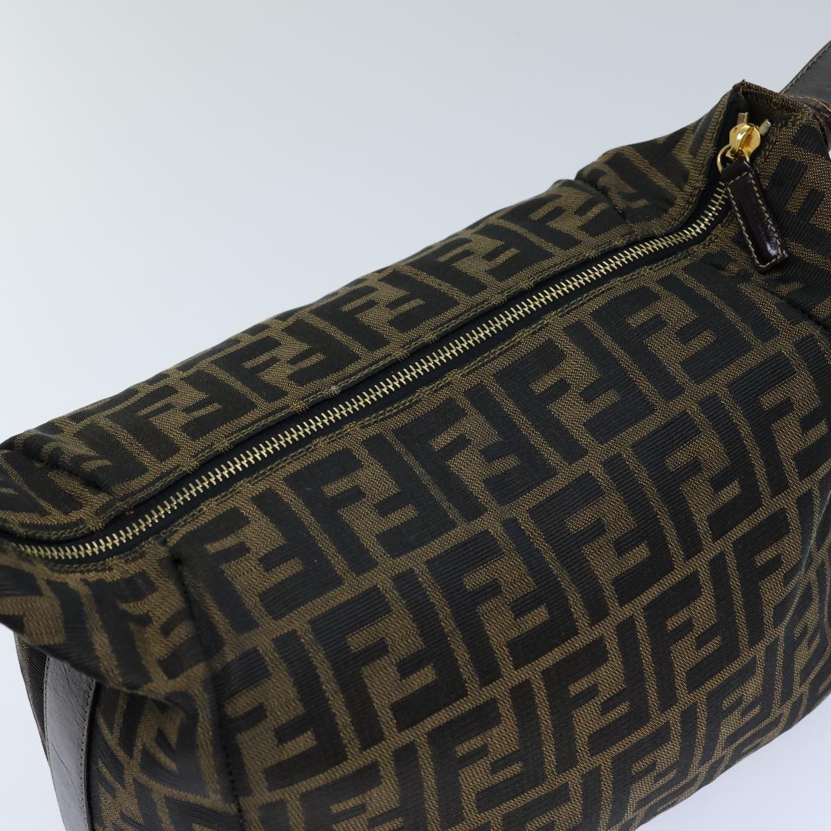 FENDI Zucca Canvas Vanity Cosmetic Pouch Brown Black Auth 72408