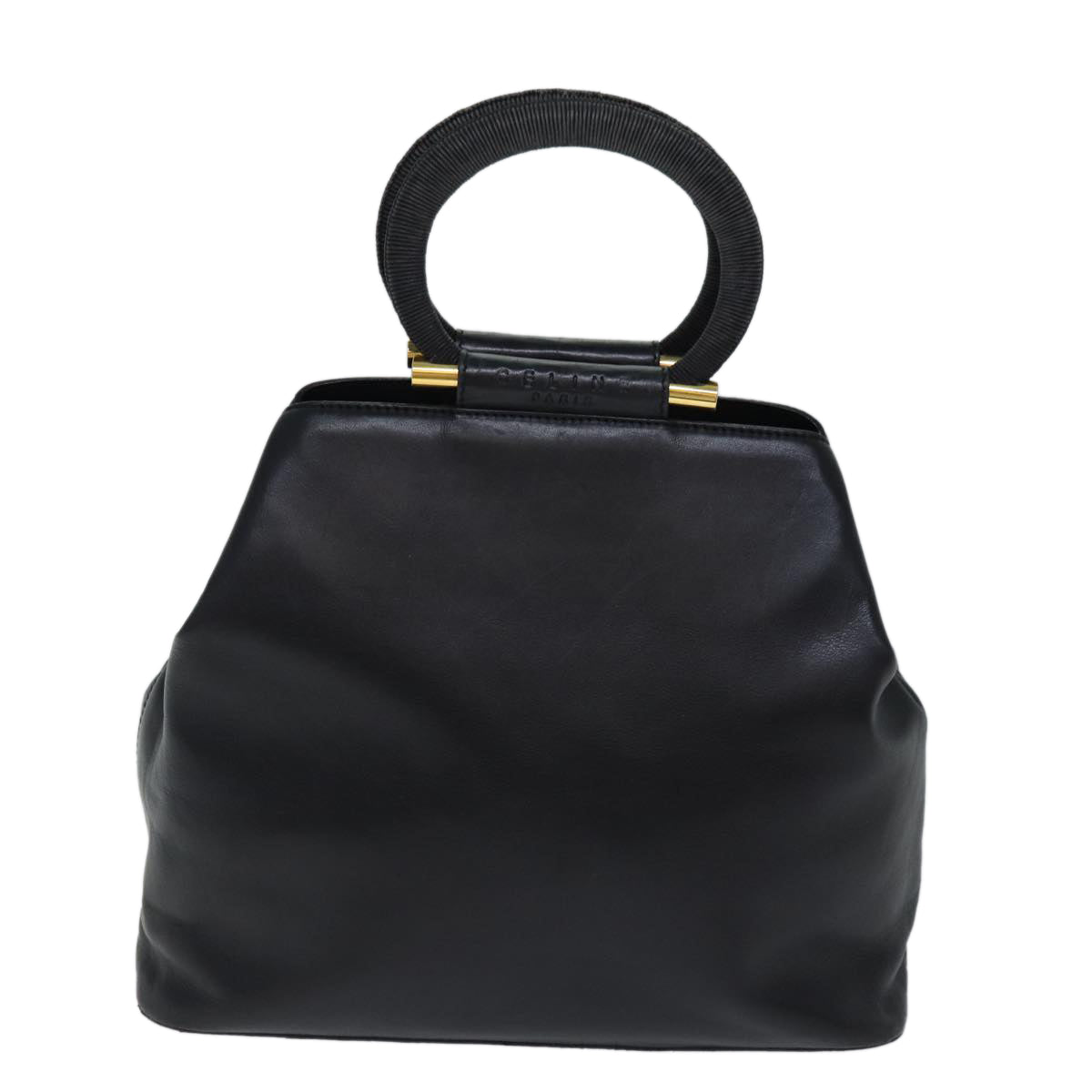 CELINE Hand Bag Leather Black Auth 72409