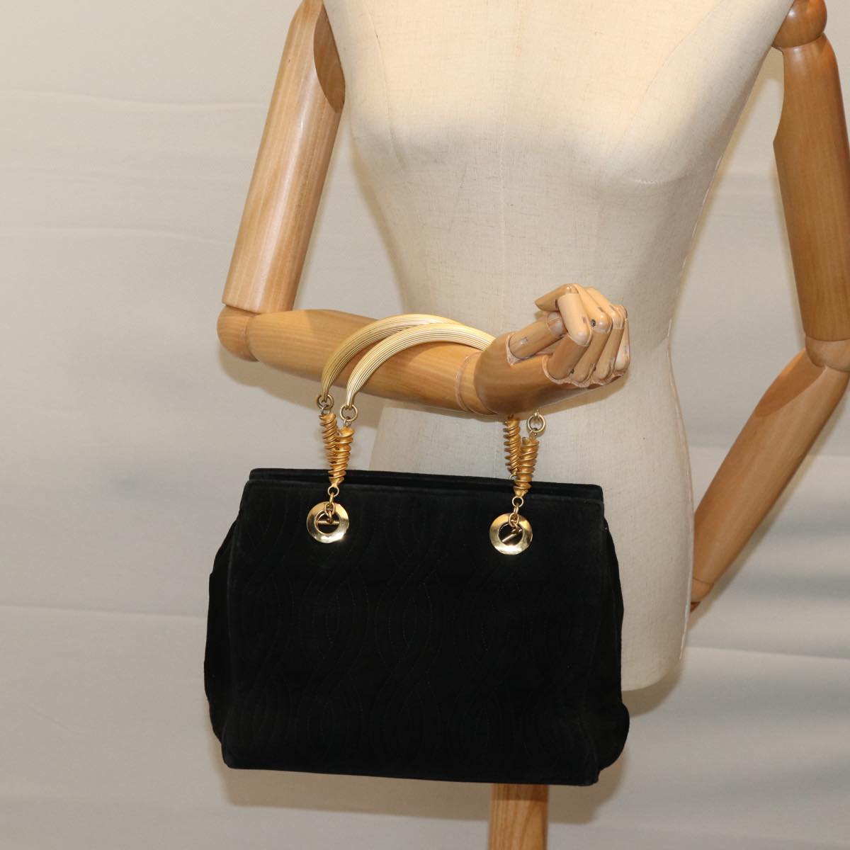 FENDI Hand Bag Suede Black Auth 72417