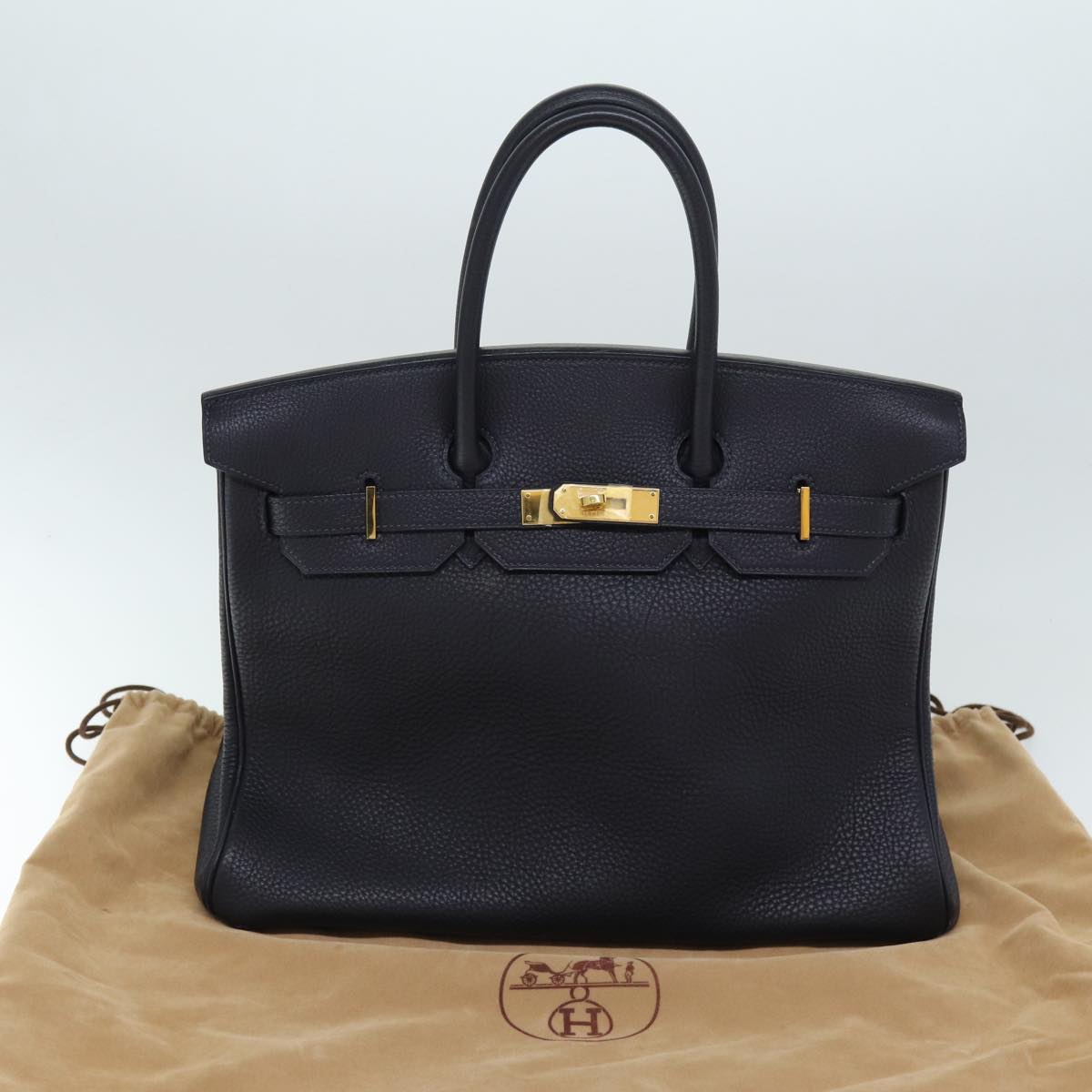 HERMES Birkin 35 Hand Bag Leather Navy Auth 72433S