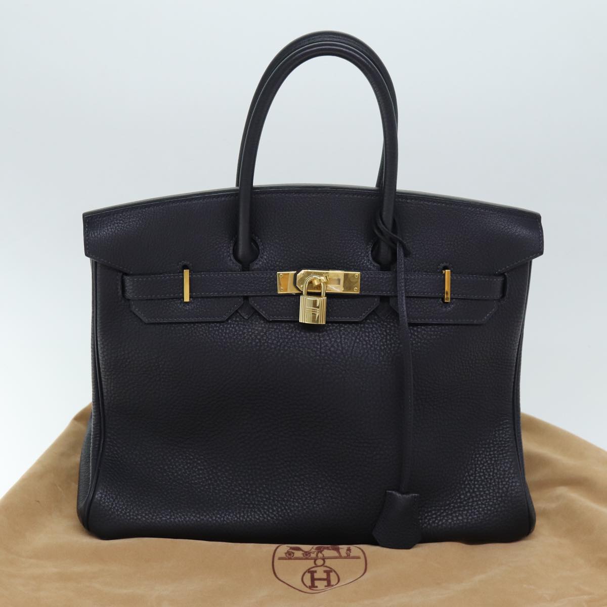 HERMES Birkin 35 Hand Bag Leather Navy Auth 72433S