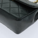 CHANEL Mini Matelasse Turn Lock Chain Bag Lamb Skin Black CC Auth 72435AV-8