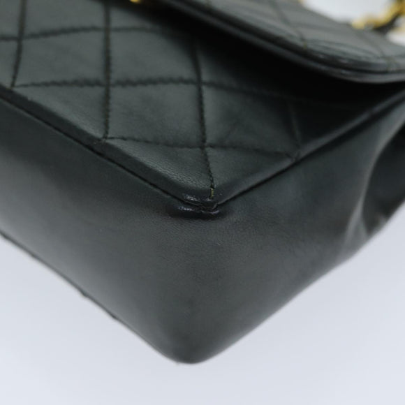 CHANEL Mini Matelasse Turn Lock Chain Bag Lamb Skin Black CC Auth 72435AV